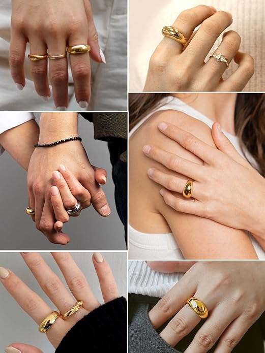 GOLDCHIC JEWELRY Chunky Dome Ring for Women, Stainless Steel Bold Stacking Croissant Statement Ring For Men (Size 7-12, Custom)