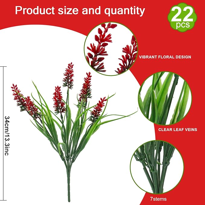 Rowfad 22 Pcs Artificial Outdoor Flowers Fake Outdoor Plants Monkey Grass - Image 2