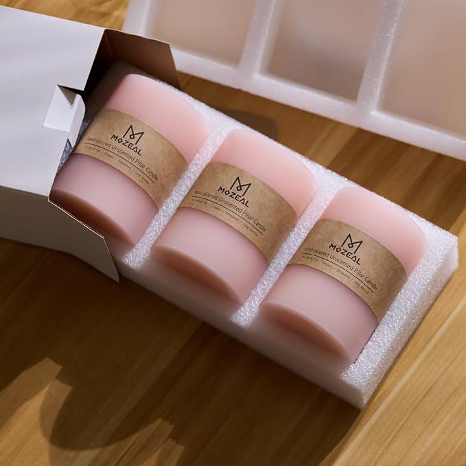 MOZEAL 3" x 6" Hand-Poured Unscented Candle, Dripless Pillar Candle Set of 3 - Image 5