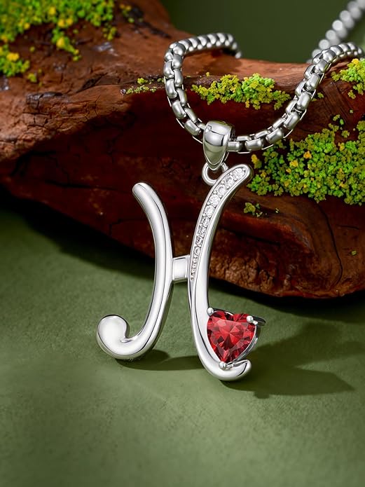 Valentines Day Gifts for Women Alphabet A to Z Initial Birthstone Pendant Necklaces for Women - 18k White Gold Plated Personalized Name Jewelry Valentine Mothers Day Birthday Gifts for Women Her Girlfriend