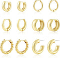 Wgoud 6 Pairs Gold Hoop Earrings Set for Women, 14K Gold Plated Hypoallergenic Lightweight Chunky Open Huggie Hoops Earrings Jewelry for Gifts.