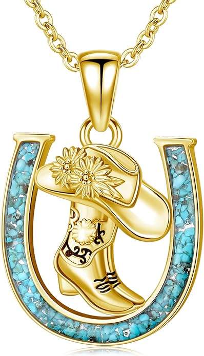 Western Cowboy Necklace 925 Sterling Silver Horseshoe Pendant Western Jewelry Cowgirl Gifts for Women Girlfriend Cowboy Cowgirl