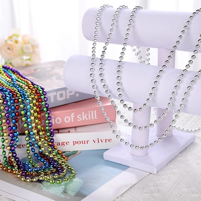 Mardi Gras Beads Necklaces, 33 Inch Plastic Beads for Party Favors, Festival Decorations, Parade Throws, Christmas, St. Patrick's Day Celebrations