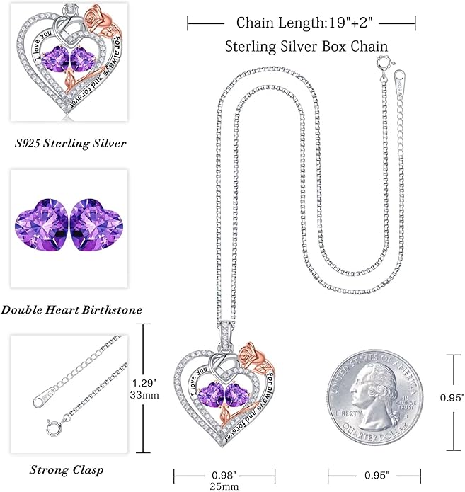 Iefil Valentines Day Gifts for Her Wife - 925 Sterling Silver Double Birthstone Necklace, Anniversary Birthday Gifts for Women, Jewelry Gift for Wife Girlfriend Mom Her
