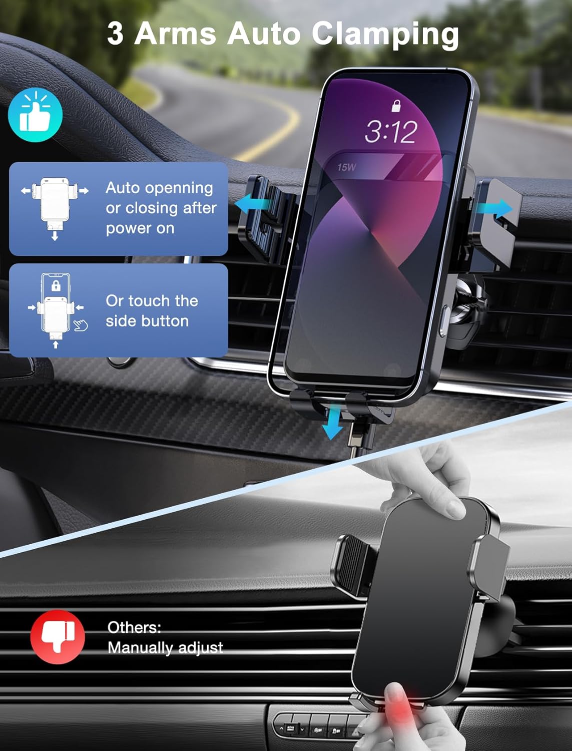 MOKPR Wireless Car Charger, Auto-Clamping Car Mount 15W/10W/7.5W Fast Charging CD Slot Air Vent Car Phone Mount Fit for iPhone 16 15/14/13/13 Pro/12 Pro Max/12 pro/12/11 Series, Samsung Galaxy Series