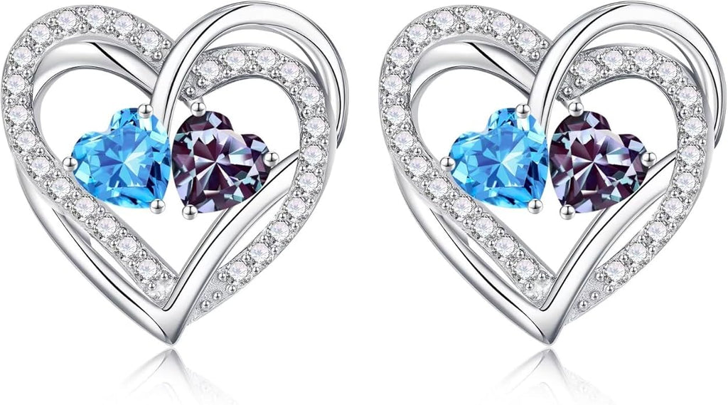 Iefil Valentines Day Gifts for Her, 925 Sterling Silver Heart Birthstone Earrings, Anniversary Birthday Gifts for Women, Birthstone Jewelry for Her Wife Girlfriend Mom