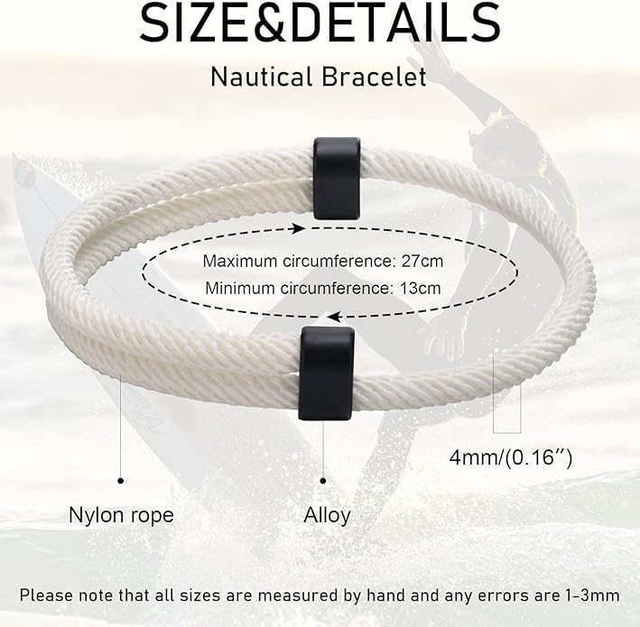 TempBeau Nautical Braided Rope Bracelets Set - 6 Pcs Adjustable Braided Cord Bracelet, Handmade Navy Marine String Bracelet with Metal Knot, Men Women Braided Bracelets Gifts