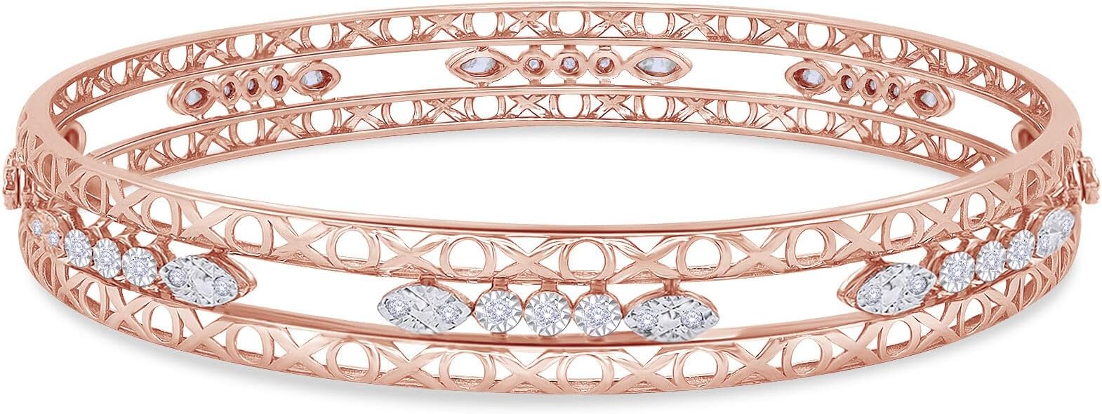 Bangle Bracelets for Women 0.25 Carat (ctw) Round Lab Grown Diamond Miracle Set 3-Row Cuff Bangle Bracelets In 14K Gold Over Sterling Silver Jewelry Gifts For Her Size-7.00 to 8.00 Inch