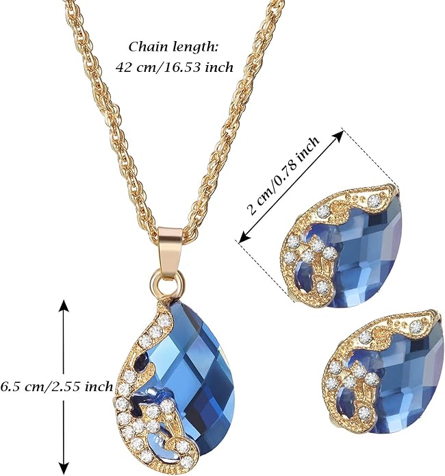 Hicarer 3 Set Peacock Jewelry Sets for Women Vintage Crystal Necklace Earring Waterdrop Rhinestone Pendant Indian Jewelry Set Gifts for Valentine's Day Mother's Day Christmas Wedding Lover Ladies