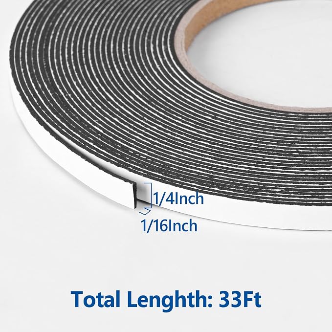 Kikerike Self Adhesive Foam Tape Weatherstrip 1/4In x 1/16In x 33Ft High - Image 2