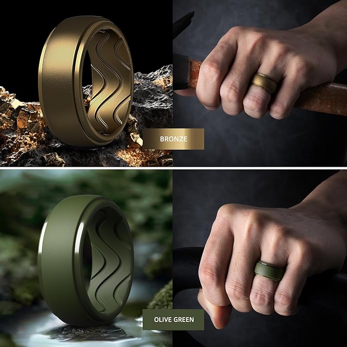 Egnaro Men's Silicone Rings 10mm Wide 2.5mm Thick, Rubber Wedding Bands with Inner Arc Ergonomic Breathable Design, 1/4/5/7 Variety Multipack