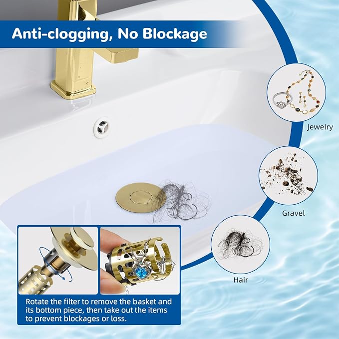 Hibbent Upgraded 3 in 1 Bathroom Sink Drain Strainer, Pop Up Stopper - Image 2
