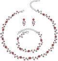 BriLove Wedding Jewelry Set for Women Bride, Gorgeous Stunning Crystal Flower Leaf Cluster Choker Necklace Link Bracelet Stud Earrings Bridal Bridesmaid