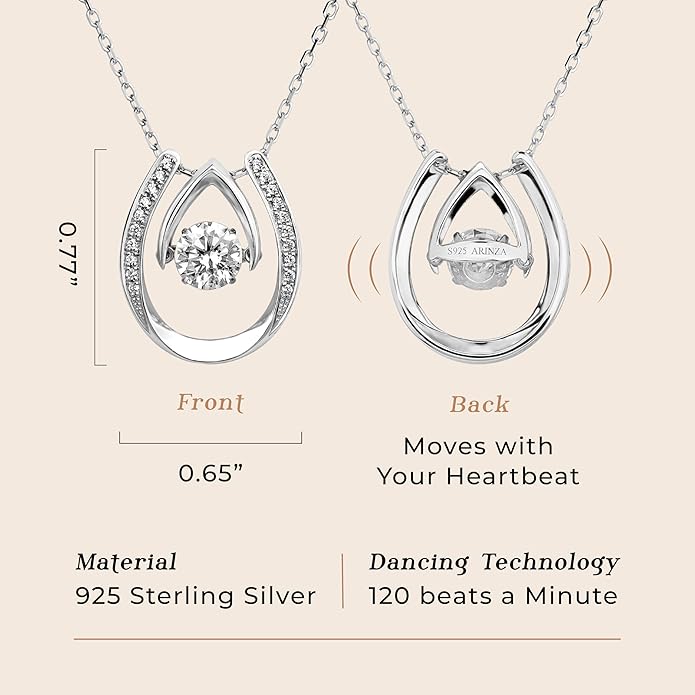 ARINZA Moissanite Necklace for Women, 1 Ct 925 Sterling Silver Dancing Diamond Pendant, 18+2 Inch Chain, Valentine’s Day Christmas Gift for Her, Wife, Mom, Anniversary, Birthday