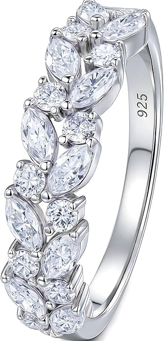 D Color VVS1 Moissanite Rings for Women 925 Sterling Silver Wedding Bands Marquise Eternity Rings Stackable Promise Size 5-10