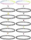 BodyJ4You 12PC Tattoo Choker Necklace for Women - 90s Choker Necklaces Y2K Fashion Trendy Vintage - Emo Black Choker Rainbow Pink White Purple Neon Green Blue Daisy Flower