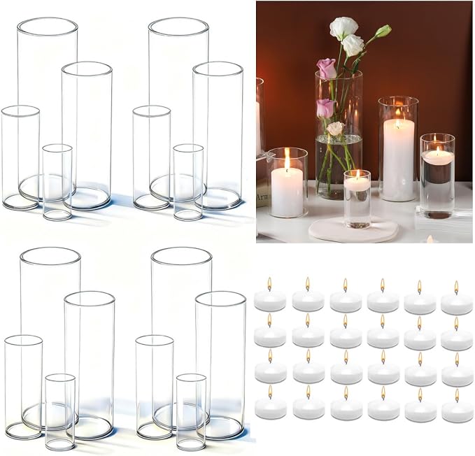 UDU Set of 16 Cylinder Glass Vases and 24 Pcs Floating Candles by Unknown
