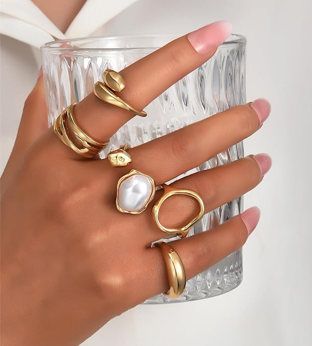 YEEZII 20 Pcs Gold Ring Set for Women, Chunky Statement Flower Finger Midi Rings, Big Boho Stacking Rings Pack Trendy Stuff Jewelry Gift