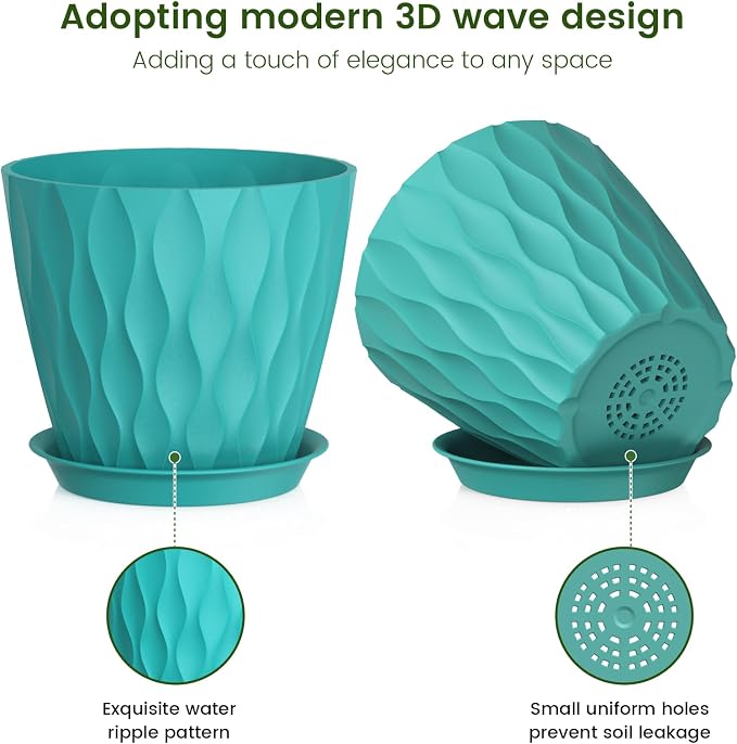 Meowell 7 inch Plant Pots for Indoor Outdoor Plants, 5 Pack Thick Flower Pots - Image 3