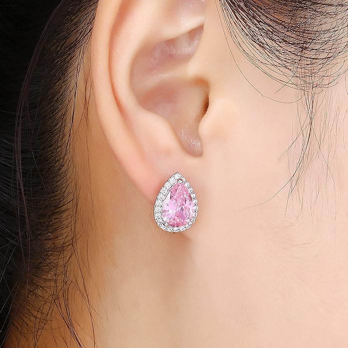 YOMELA Cubic Zirconia Earrings Studs, Halo CZ Birthstone Simulated Diamond Stud Earrings for Women