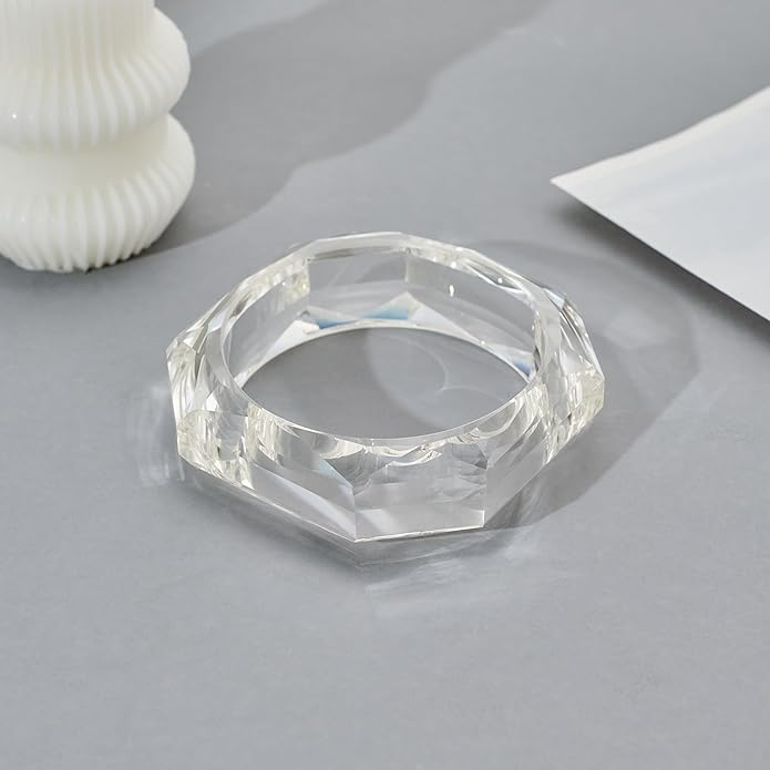 Trendy Acrylic Resin Bangle Bracelet for Women Chunky Transparent Acetate Mottled Plate Bangle Bracelet Statement Jewelry