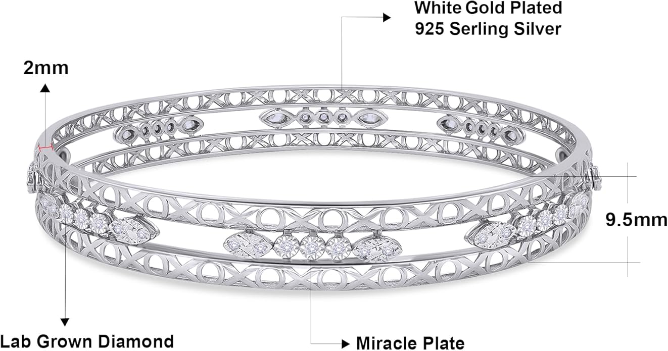 Bangle Bracelets for Women 0.25 Carat (ctw) Round Lab Grown Diamond Miracle Set 3-Row Cuff Bangle Bracelets In 14K Gold Over Sterling Silver Jewelry Gifts For Her Size-7.00 to 8.00 Inch