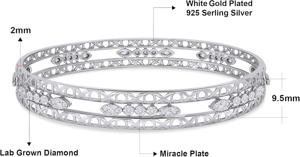 Bangle Bracelets for Women 0.25 Carat (ctw) Round Lab Grown Diamond Miracle Set 3-Row Cuff Bangle Bracelets In 14K Gold Over Sterling Silver Jewelry Gifts For Her Size-7.00 to 8.00 Inch