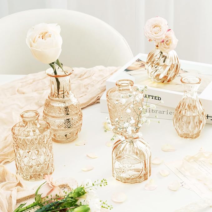 Clear Amber Gold Glass Bud Vase Set of 24 Pcs, Small Bud Vases in Bulk - Image 5