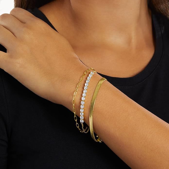 Amazon Essentials 14K Gold or Sterling Silver Plated Adjustable Cubic Zirconia Tennis Bracelet 9.5"
