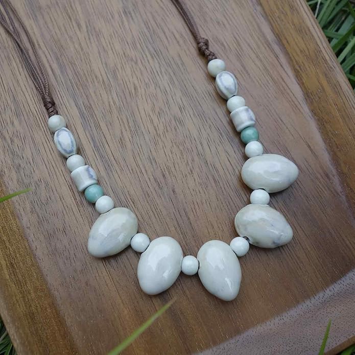 Boho Round Colorful Ceramic Beaded Necklace, Adjustable Hippie Statement Necklace, Handmade Ethnic Jewelry Gift for Women