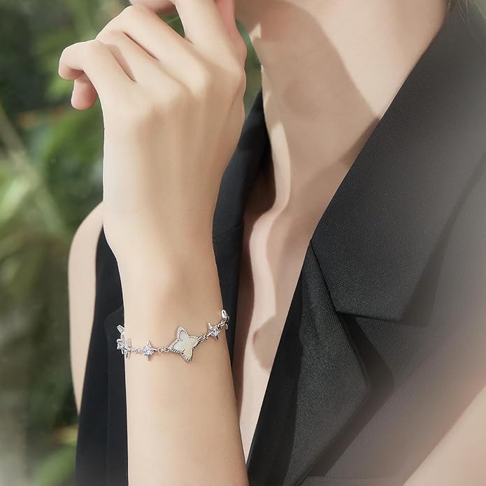 Cicy Bell Womens 18k Gold Plated White Shell Cubic Zirconia Square Cross Adjustable Chain Link Bracelets 6.69" with 2" Extender
