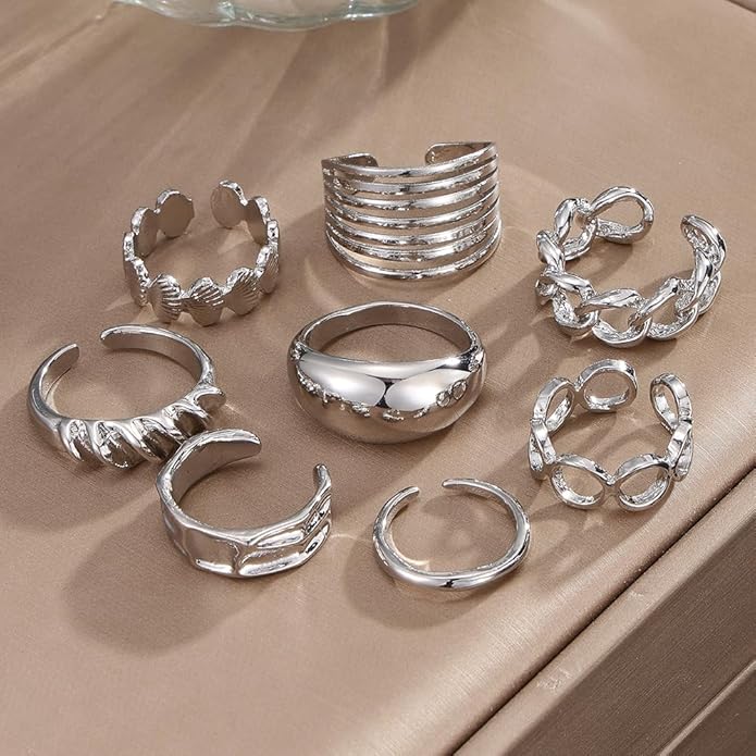 KISS WIFE Goldenen Silvery Black Kunckle Rings Set for Women, Dainty Simple Trendy Cute Stackable Finger Rings Pack, Perfect for Stacking Layering on Thumb and Knuckle, Mixed Size, Jewelry Gift