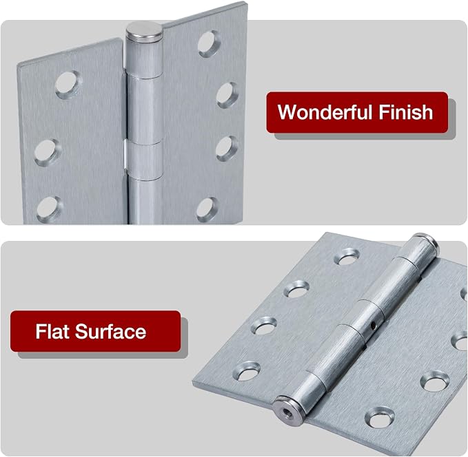TDCHINGES Heavy Duty Door Hinges Satin Chrome 4.5Inch x 4 1/2"Square 3 Pack | - Image 4