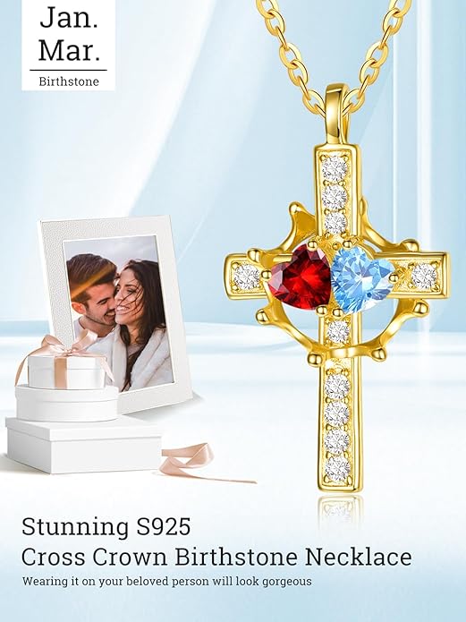 Valentine's Day Gifts for Wife 925 Sterling Silver Double Birthstone Pendant Necklaces I Love You for Always and Forever Necklace Anniversary Birthday Gifts for Wife Girlfriend Mom Her