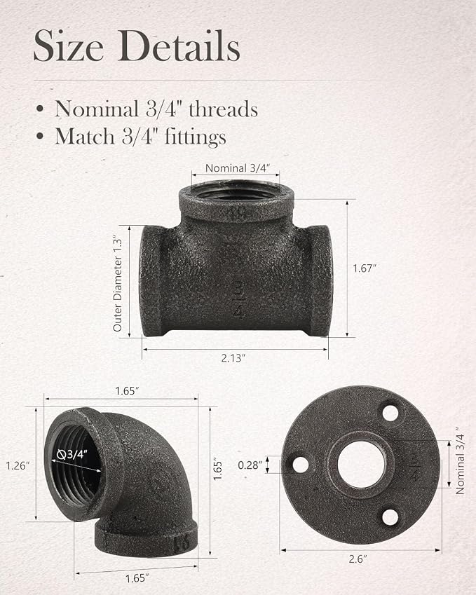 60 Pack 3/4 Inch Cast Iron Pipe Fittings - Image 3