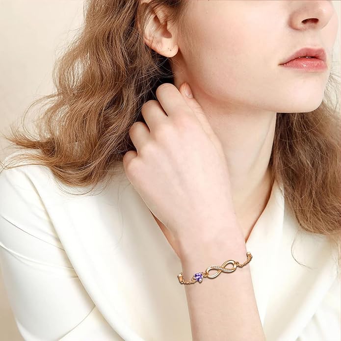 Bracelets for Women Sterling Silver Infinity Heart Bracelet Charms Bracelet Trendy Dainty Gift for Ladies Womens Wife Bride Sister Friend Anniversary Birthday Mothers Day Valentines Gifts for Her