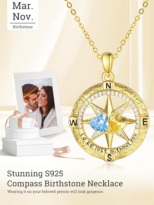 Valentine's Day Gifts for Wife 925 Sterling Silver Double Birthstone Pendant Necklaces I Love You for Always and Forever Necklace Anniversary Birthday Gifts for Wife Girlfriend Mom Her