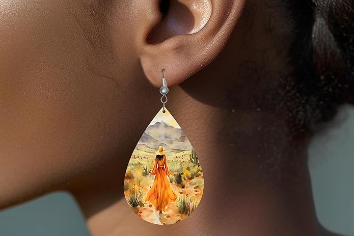 Teardrop Wood Earrings Light Weight Printed Image Dangle Jewelry, Fun and Funky Earrings