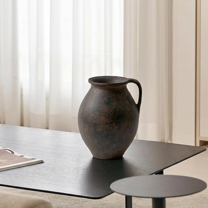LB2 Brown Ceramic Large Vase, 11.2" Tall Zen Style Vase, Terra Cotta Pitcher - Image 2