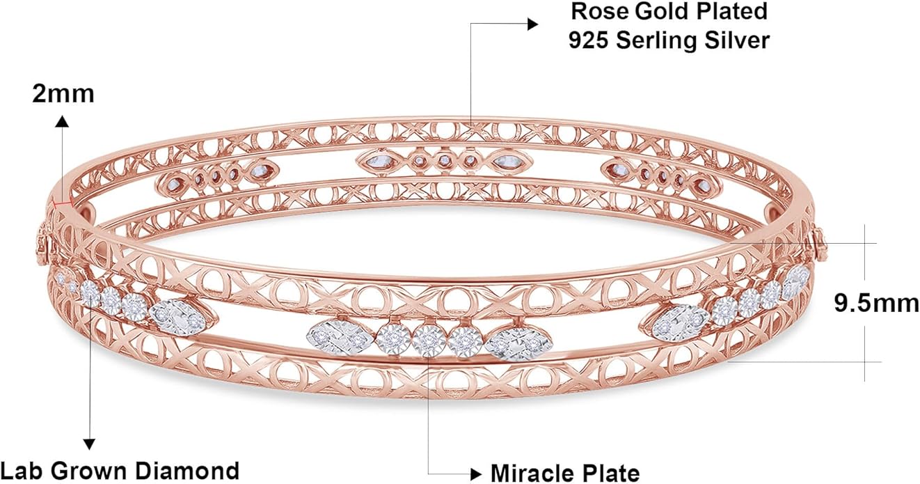 Bangle Bracelets for Women 0.25 Carat (ctw) Round Lab Grown Diamond Miracle Set 3-Row Cuff Bangle Bracelets In 14K Gold Over Sterling Silver Jewelry Gifts For Her Size-7.00 to 8.00 Inch