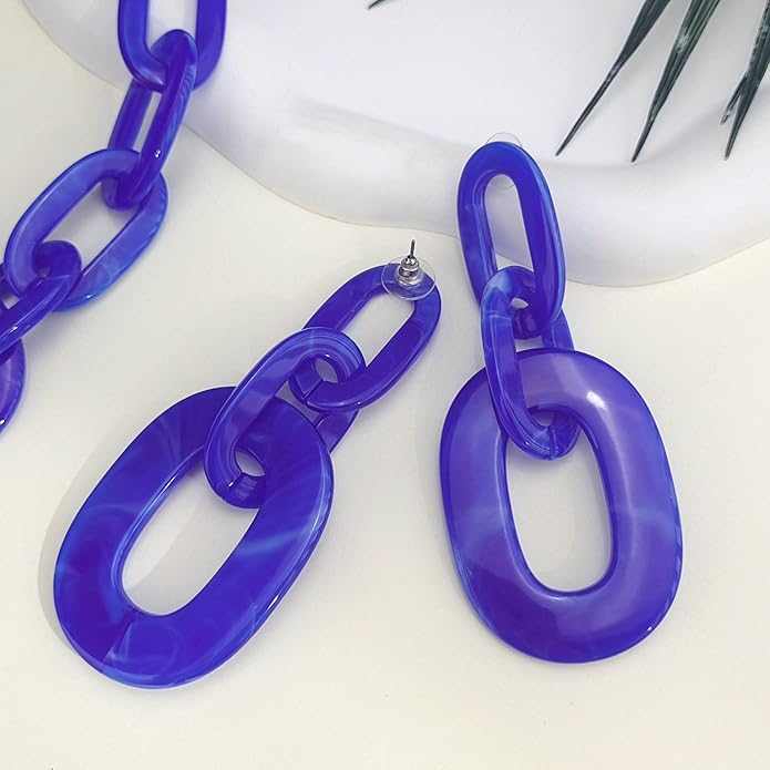 Bocar Acrylic Chunky Statement Necklace for Women Cube Link Chain Collar Necklace and Hoop Earrings Costome Jewelry Set