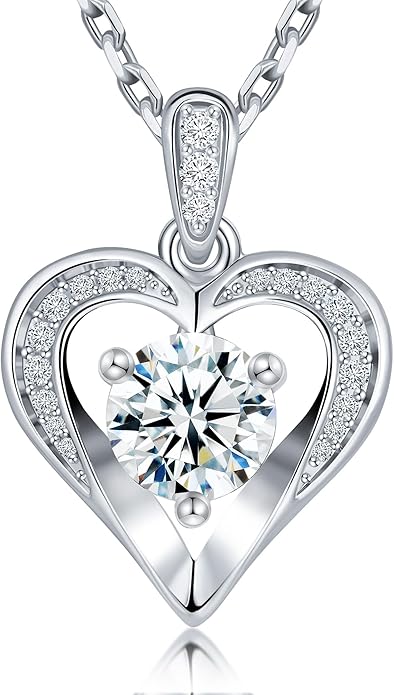 Moissanite Necklace for Women, 1CT Sterling Silver Diamond-like Jewelry, Valentine's Day, Anniversary Birthday Christmas Gift for Girlfriend, Mom