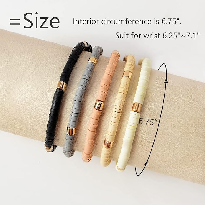 GOOJIDS Surfer Heishi Clay Bead Bracelets for Women Bohemian Stackable Gold Plated Beaded Stretch Bracelets Elastic Layering Friendship Bracelets Set Boho Jewelry