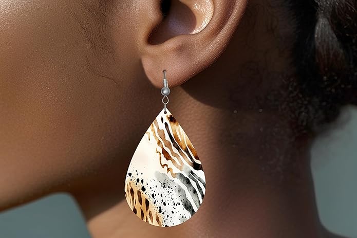 Teardrop Wood Earrings Light Weight Printed Image Dangle Jewelry, Fun and Funky Earrings