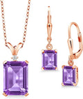 Gem Stone King 9-13 Cttw Pendant and Earrings Jewelry Set For Women | Emerald Cut 14X10MM and 8X6MM | Round 1.5MM | Gemstone Birthstone and Diamond | 925 Sterling Silver | 18 Inch Silver Chain