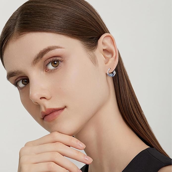 JUSTKIDSTOY Hypoallergenic Panda/Unicorn/Hummingbird/Dolphin Hoop Earrings for Women 925 Sterling Silver Animal Huggie Hoop Earrings Jewelry Gifts for Sensitive Ears
