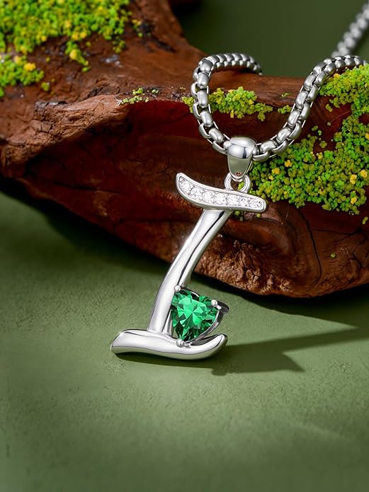 Valentines Day Gifts for Women Alphabet A to Z Initial Birthstone Pendant Necklaces for Women - 18k White Gold Plated Personalized Name Jewelry Valentine Mothers Day Birthday Gifts for Women Her Girlfriend