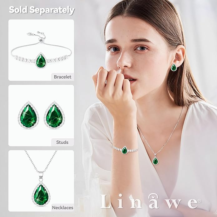 Linawe Women Stud Earrings, Teardrop Diamond Moissanite Cubic Zirconia Earrings Studs Rhinestone Jewelry Gold/Silver/Rose Gold