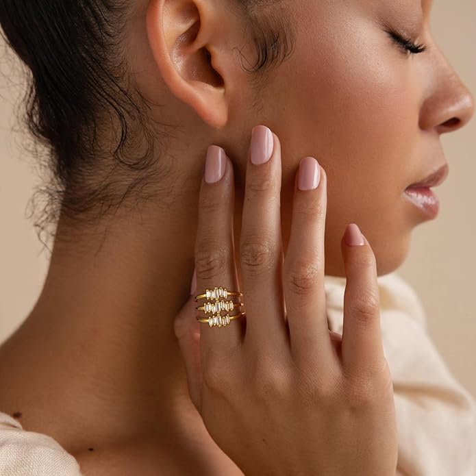 KissYan Gold Rings for Women, 14K Gold Plated Adjustable Statement Irregular Geometric Diamond Twisted Open Stackable Band Chunky Finger Rings Dainty Cubic Zirconia Jewelry Gifts