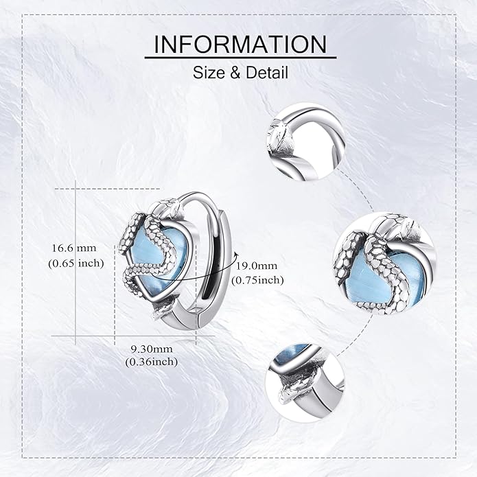 Snake Earrings 925 Sterling Silver Snake Hoop Earrings Cat's Eye Animal Jewelry Gifts for Women